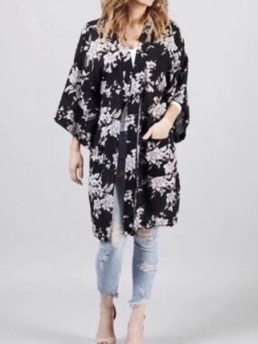 Spiritual Gangster Maya Black Floral Kimono Duster O/S